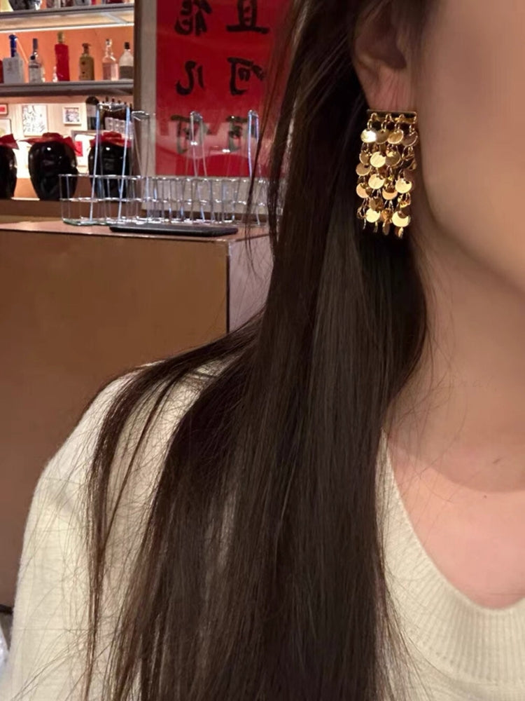 Flowing Galaxy Metallic Sequin Tassel Earrings