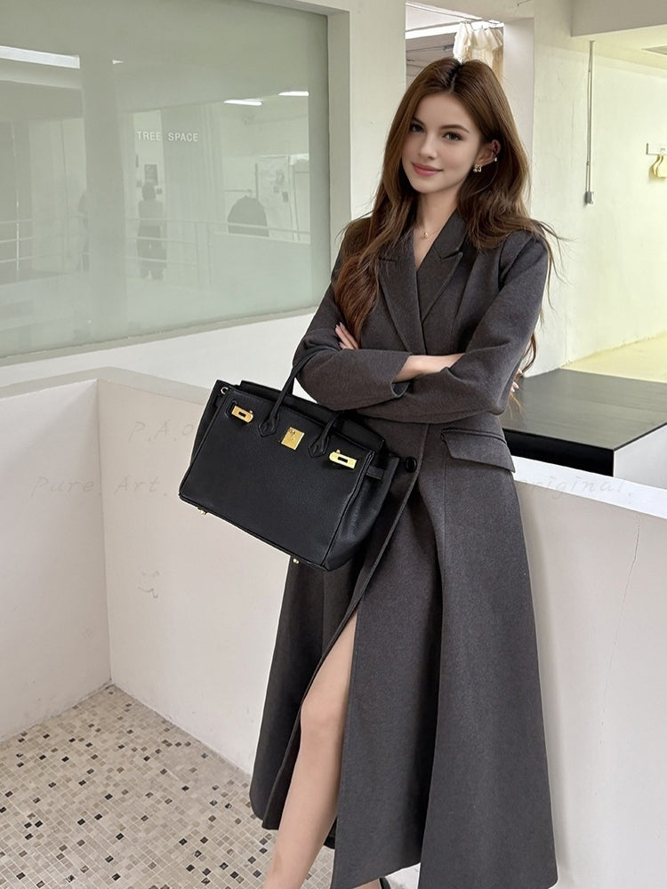 Hepburn-Inspired Belted Long Trench Coat