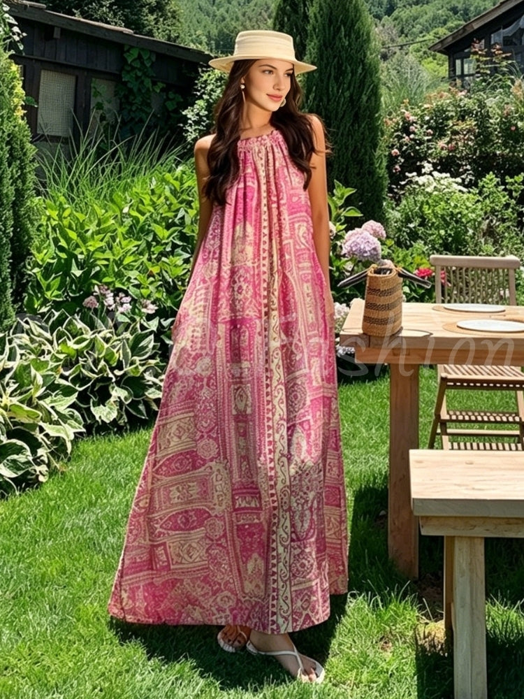 Bohemian Halter Printed Vacation Maxi Dress