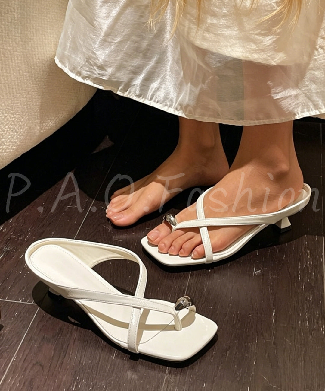 Square-Toe Thong Heeled Sandals