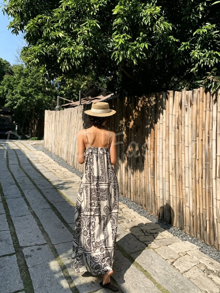 Bohemian Printed Tencel-Linen Slip Maxi Dress
