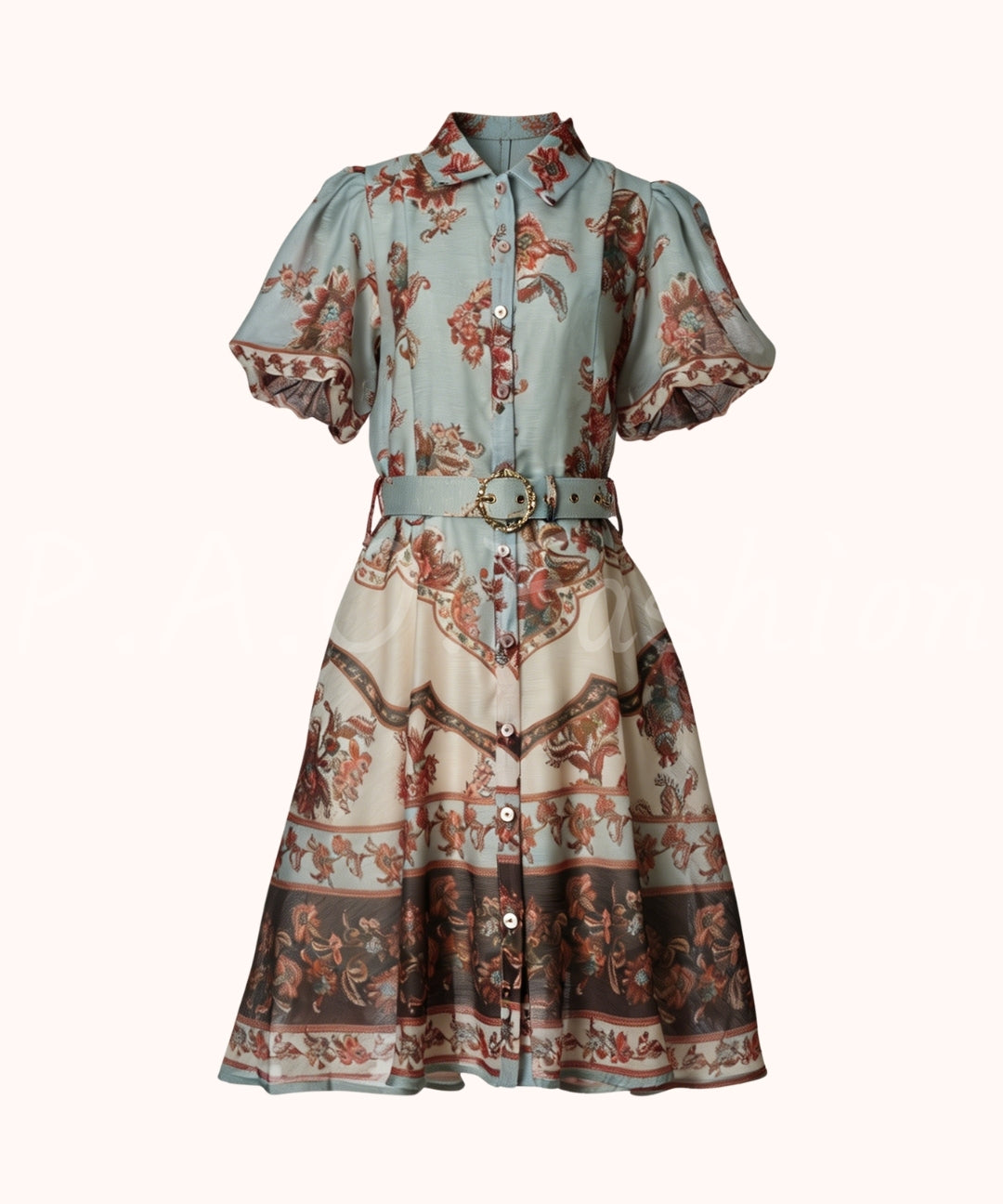 Garden Print Puff Sleeve Waist Dress[Available Now]