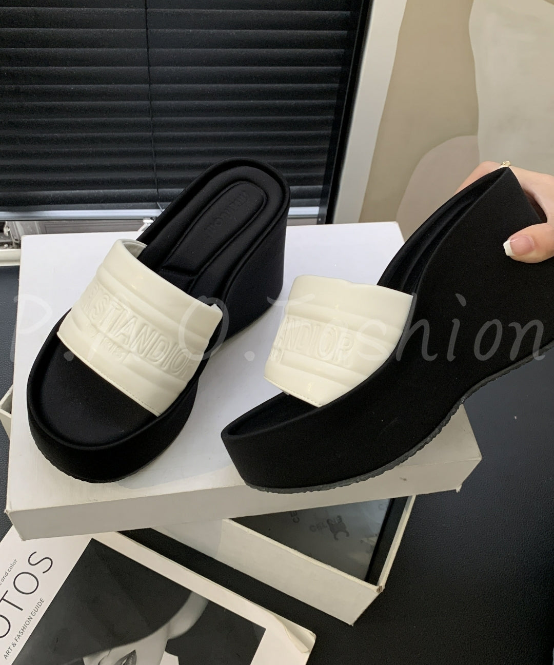 Elevated Platform Wedge Slide Sandals