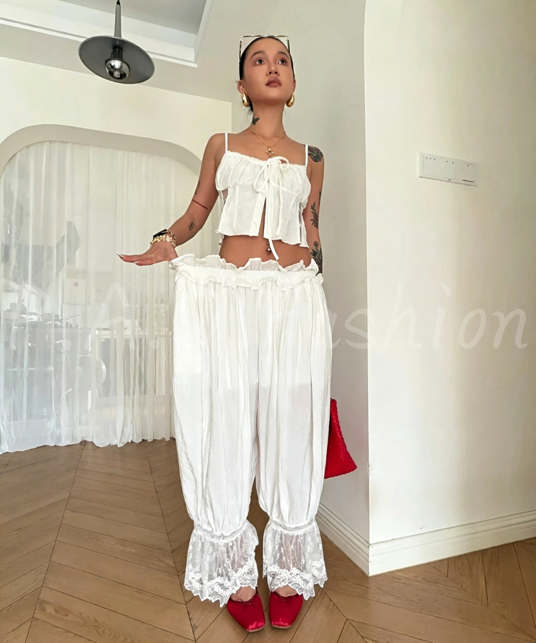 Lace Trim Cami & Balloon Pants Set