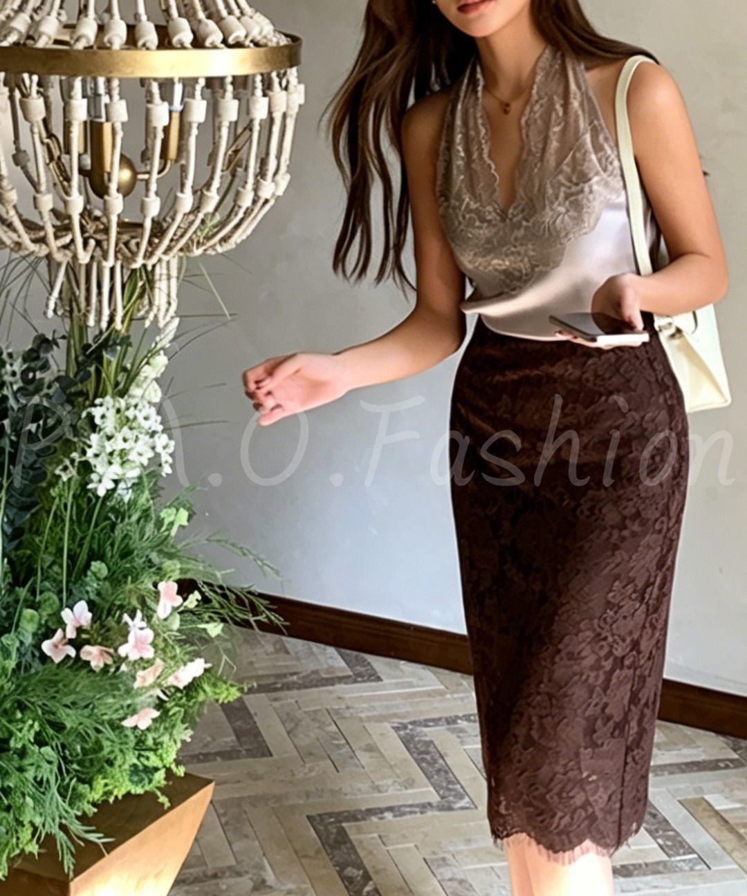 Lace Bodycon Midi Skirt