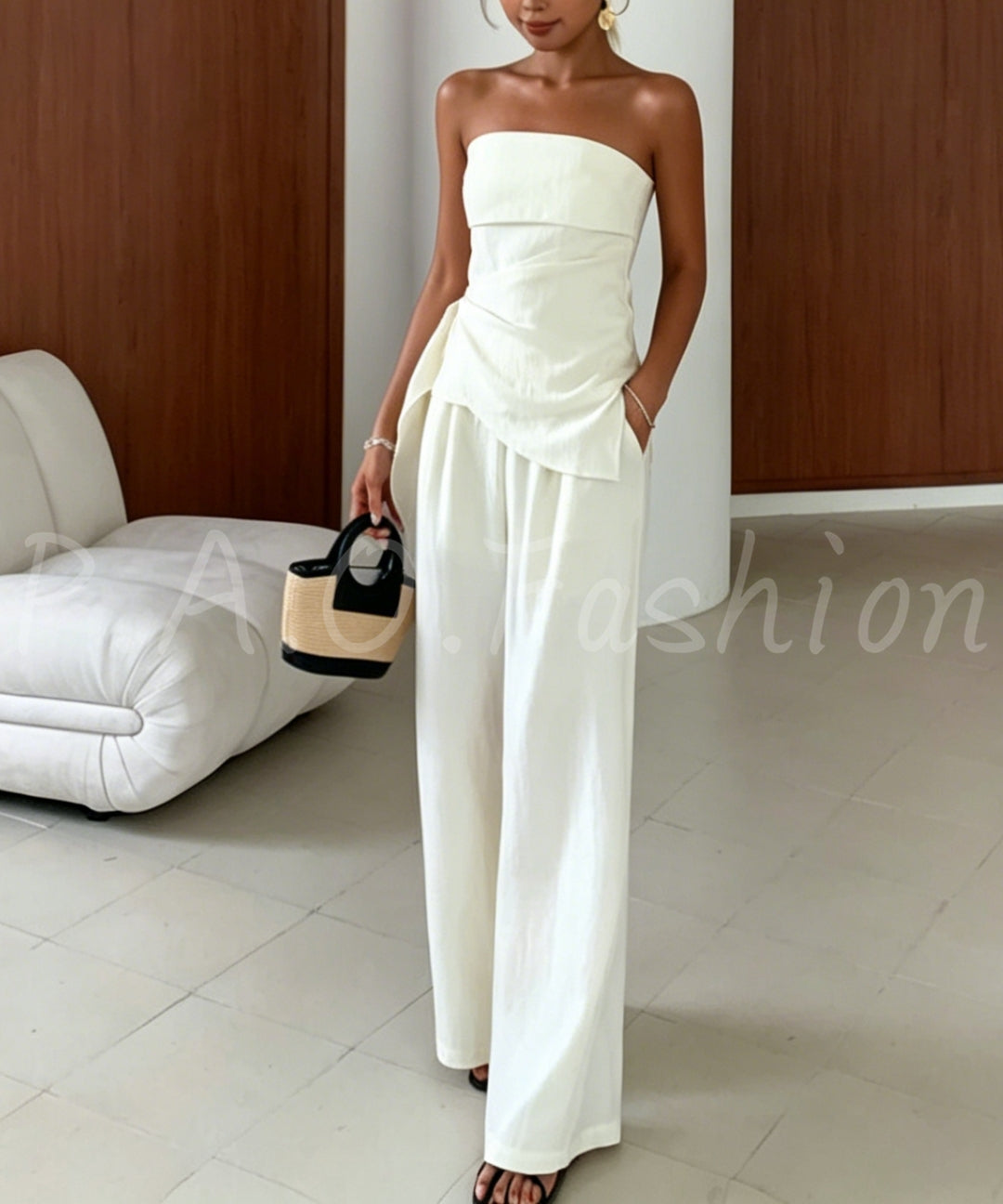 Twist-Front Strapless Wide-Leg Pants Set[Available Now]