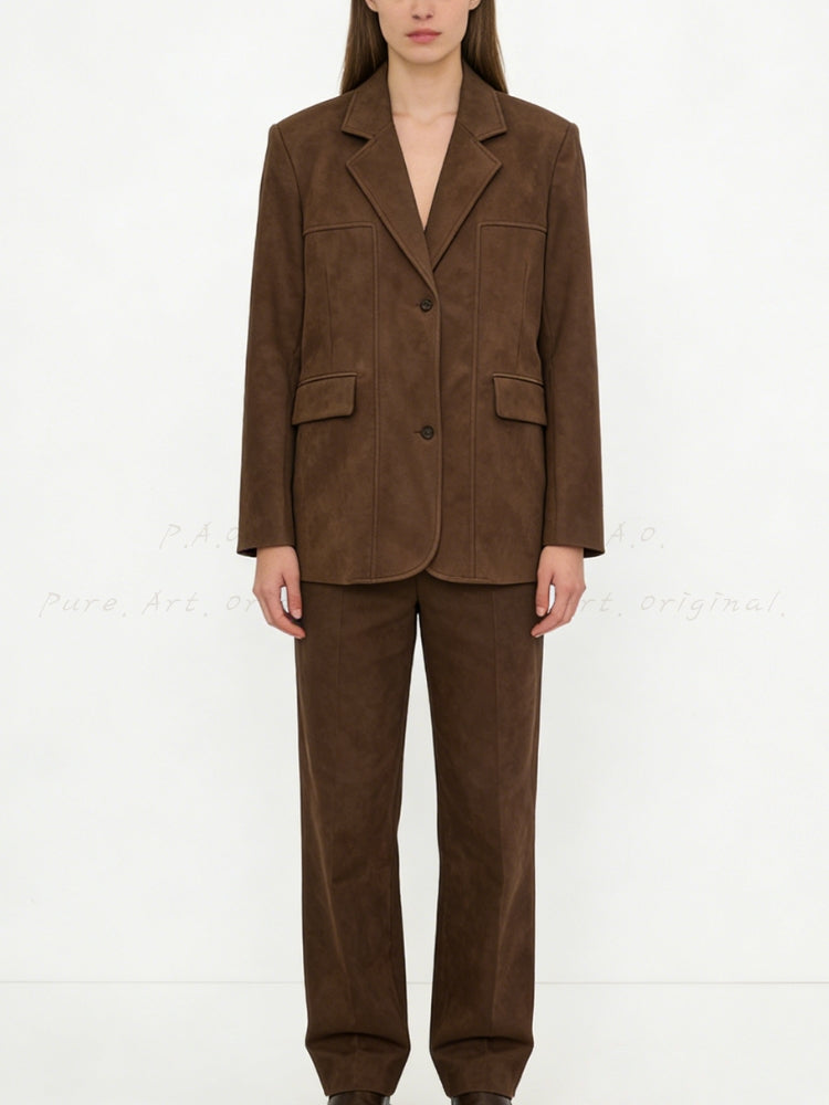 Vintage Faux Suede Padded Down Blazer Coat