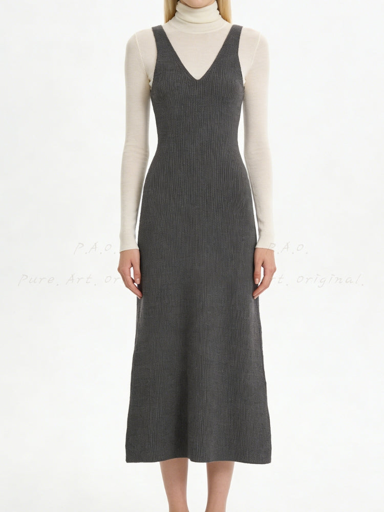 Slim Knit V-Neck Sleeveless Maxi Dress