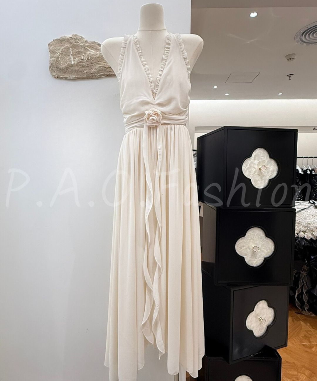 French Rose Halter Chiffon Maxi Dress