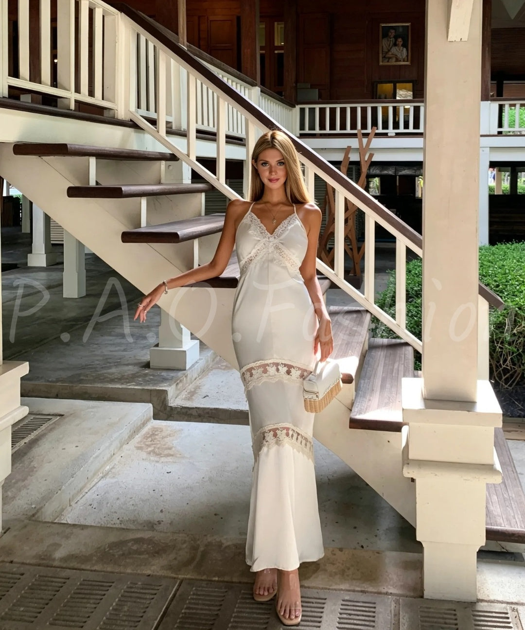Lace Trim Satin Slip Maxi Dress