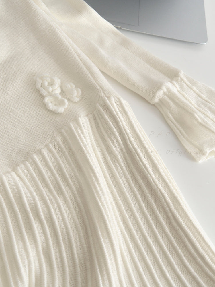 Floral Knit Fitted Midi Dress