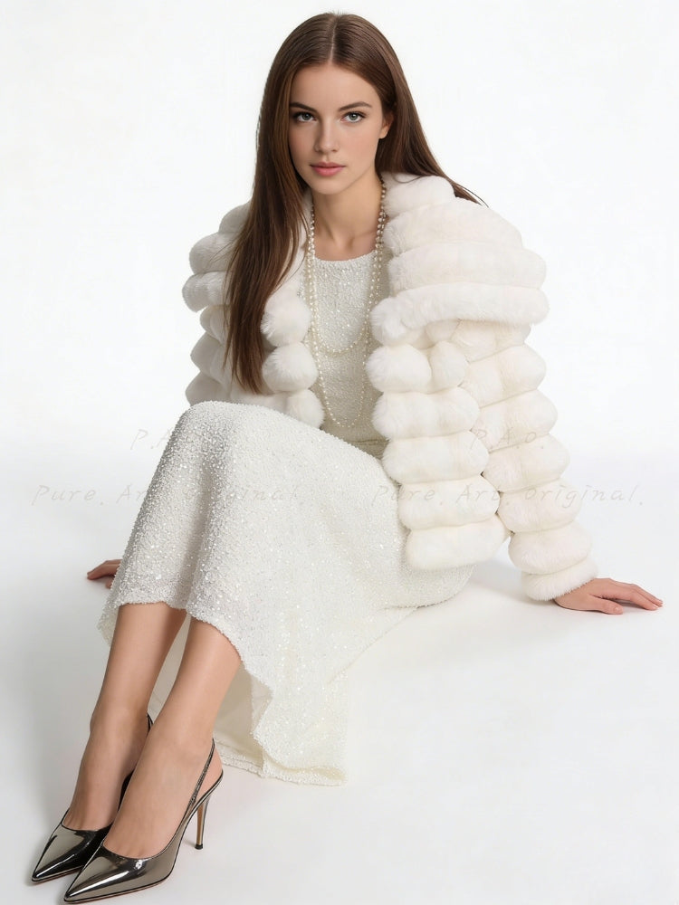 Faux Otter & Chinchilla Fur Padded Short Coat