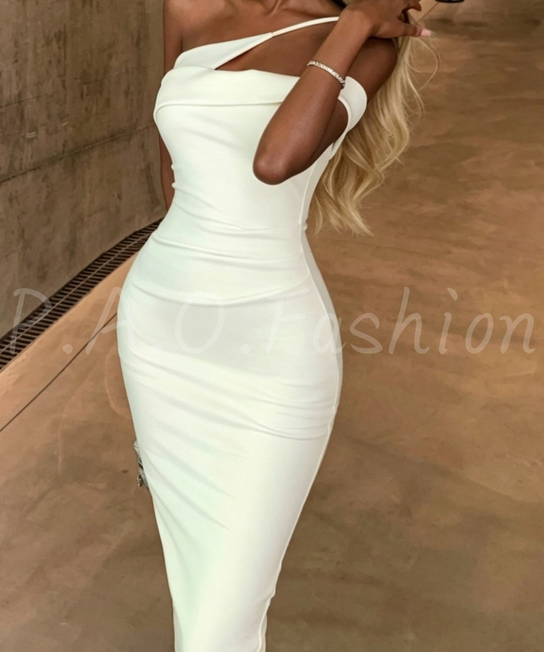 Asymmetric Cutout One-Shoulder Midi Dress