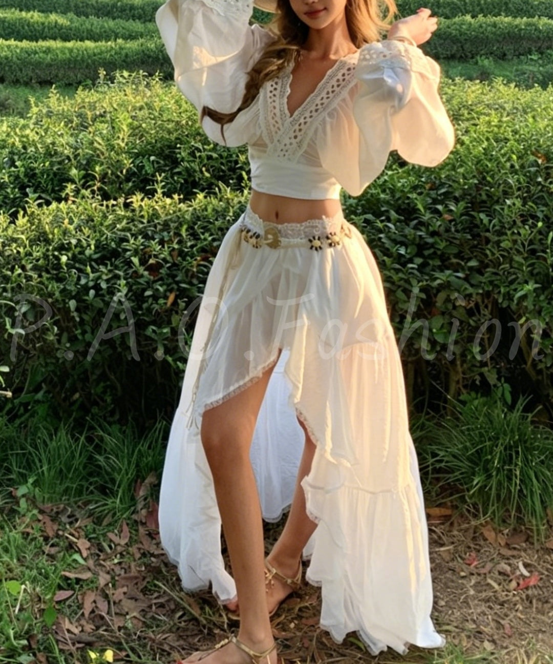 Bohemian Lace Trim Two-Piece Skirt Set