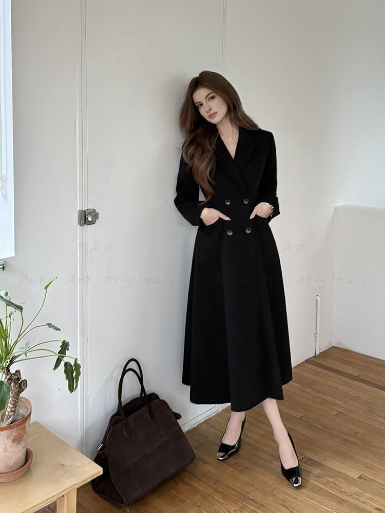 Hepburn-Inspired Belted Long Trench Coat