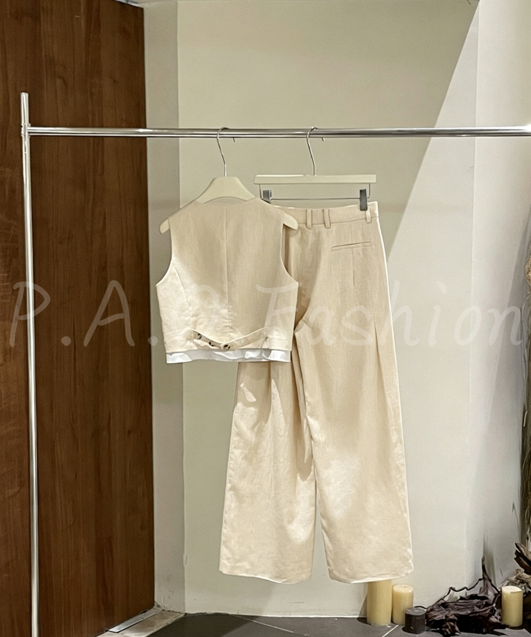 Ramie-Cotton Blend Vest & Wide-Leg Pants Set[Available Now]