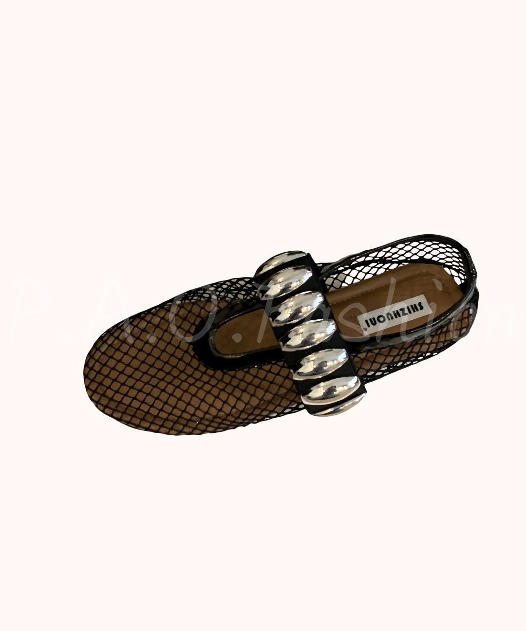 Mesh Ballet Flats with Metal Detail