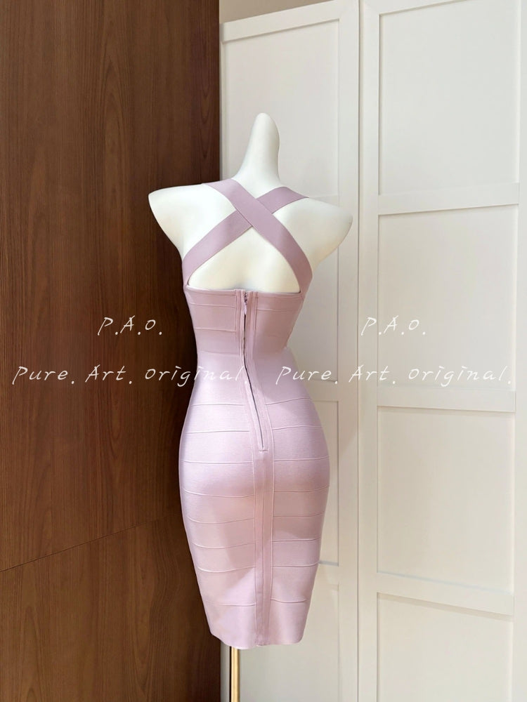 Cross-Back Sculpting Bandage Midi Dress