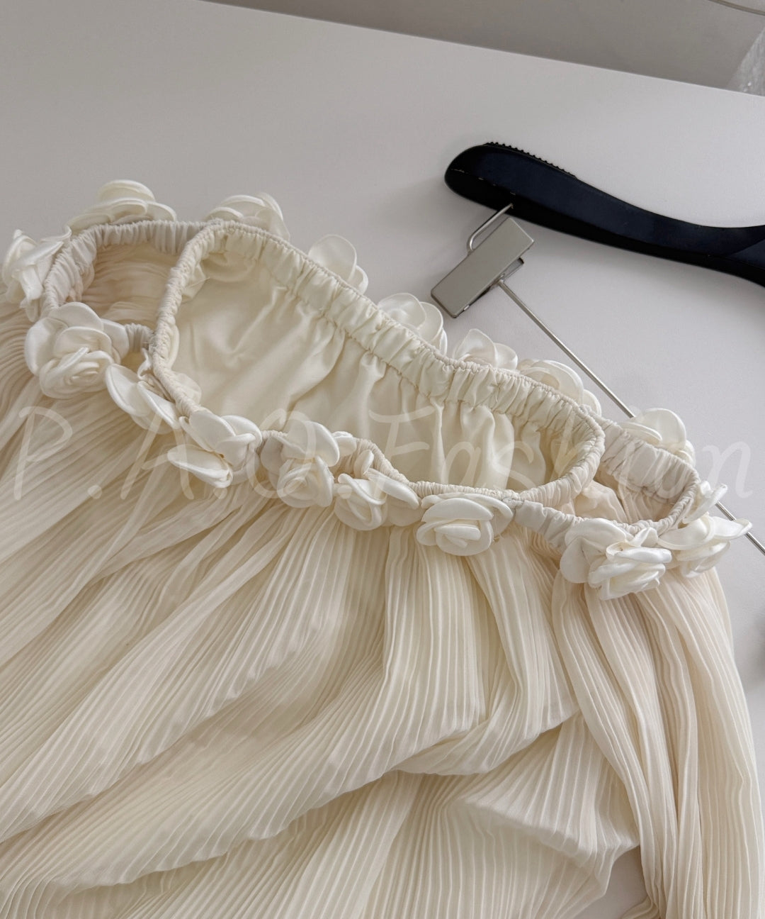 Strapless Pleated Chiffon Maxi Dress with Rosette Detail[Available Now]