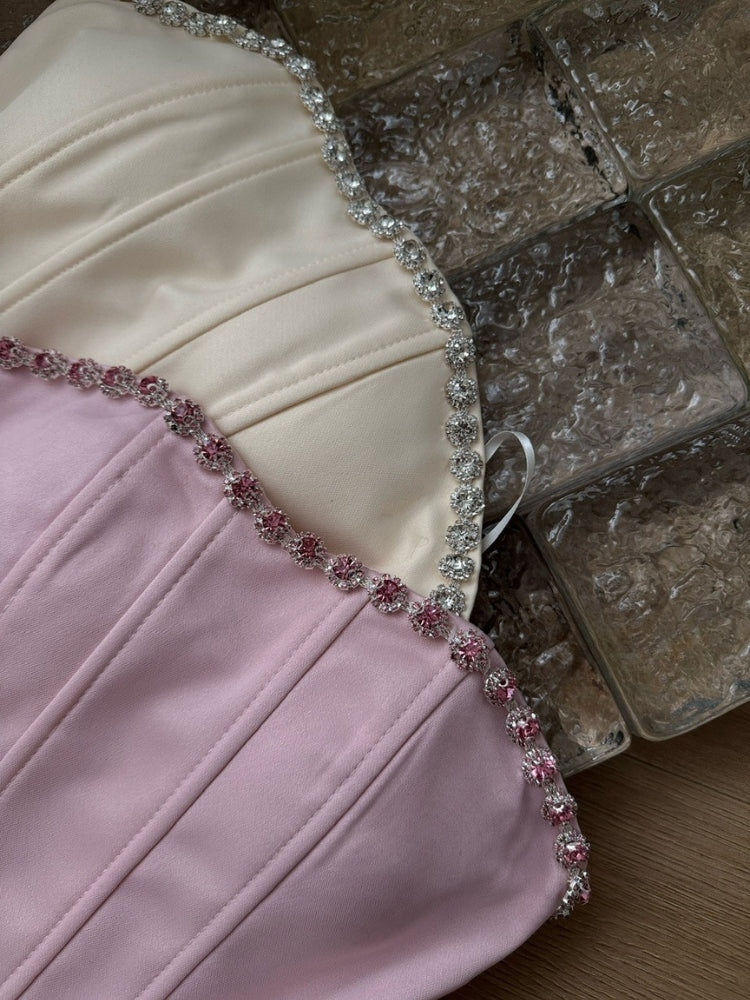 Rhinestone Corset Strapless Puff Mini Dress