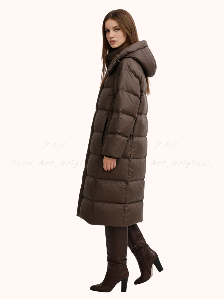 Minimalist Long Down Coat with Detachable Hood