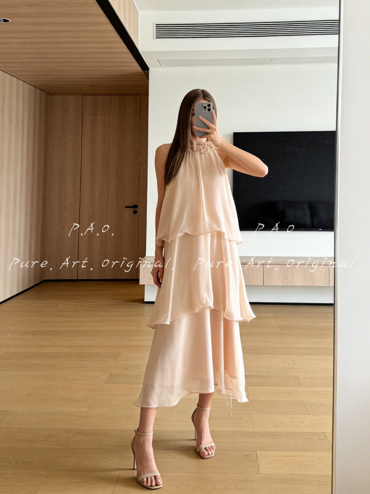 ISLA FLORAL HALTER RUFFLE MAXI DRESS