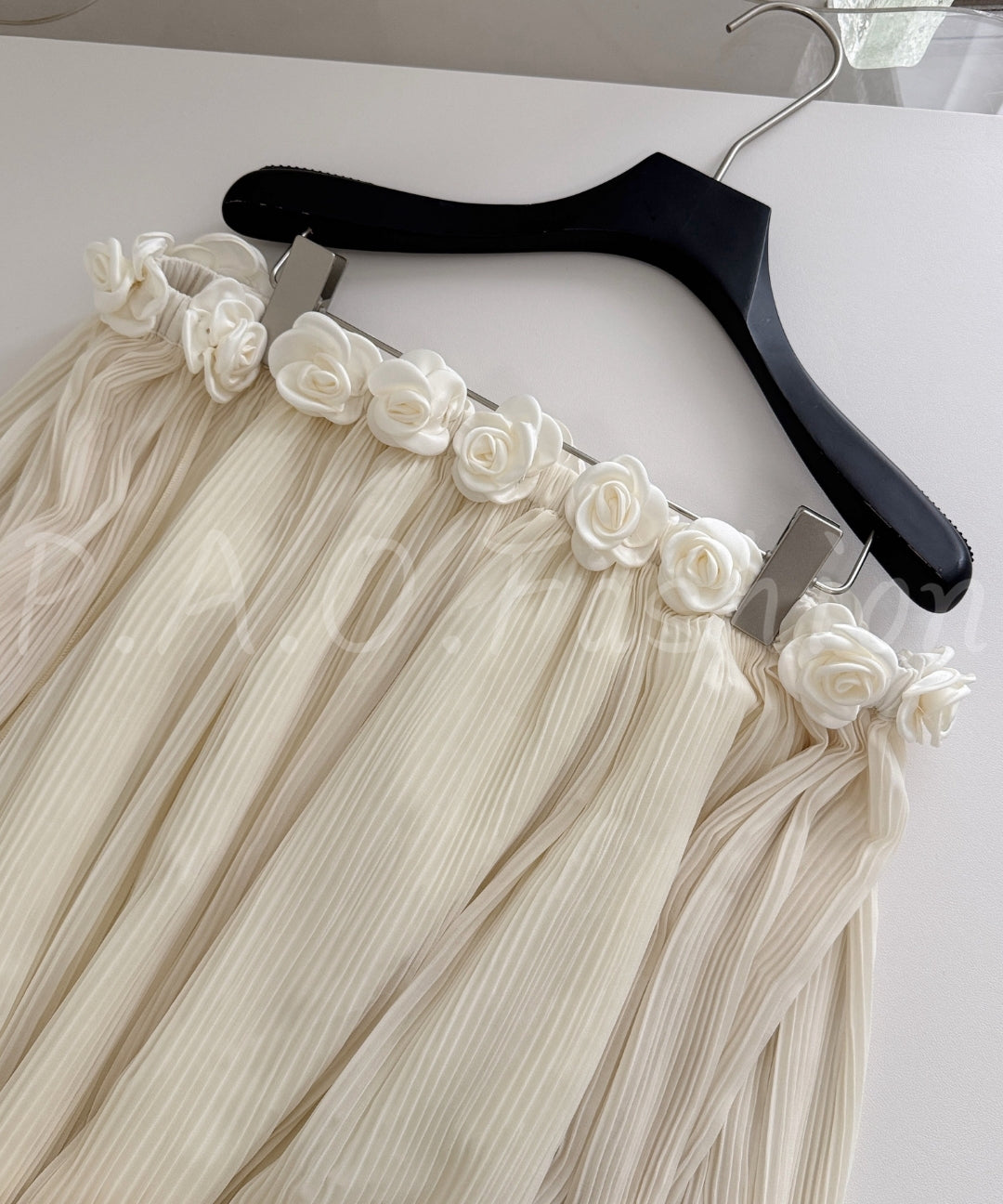 Strapless Pleated Chiffon Maxi Dress with Rosette Detail[Available Now]