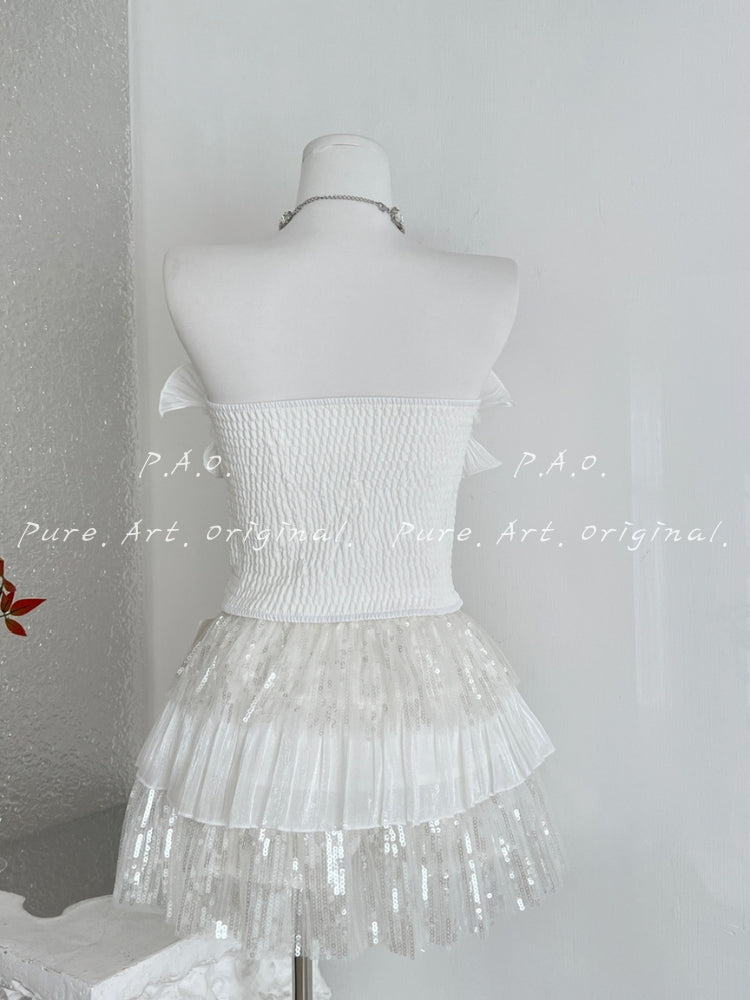 Strapless Ruffle Sequin Mini Dress Set