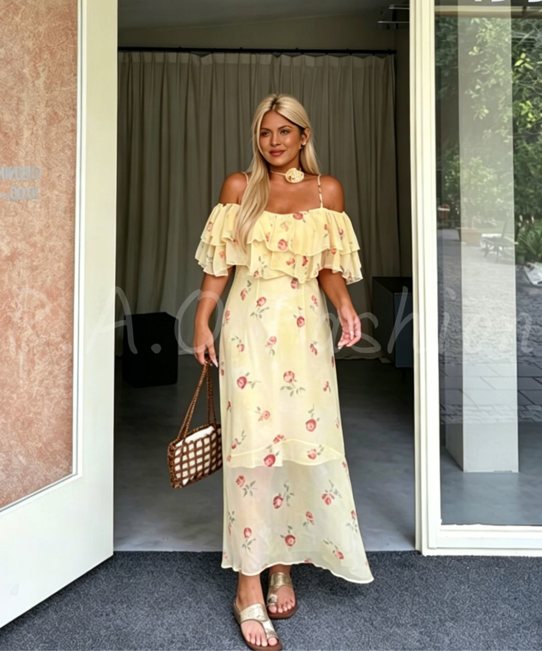Floral Off-Shoulder Chiffon Dress