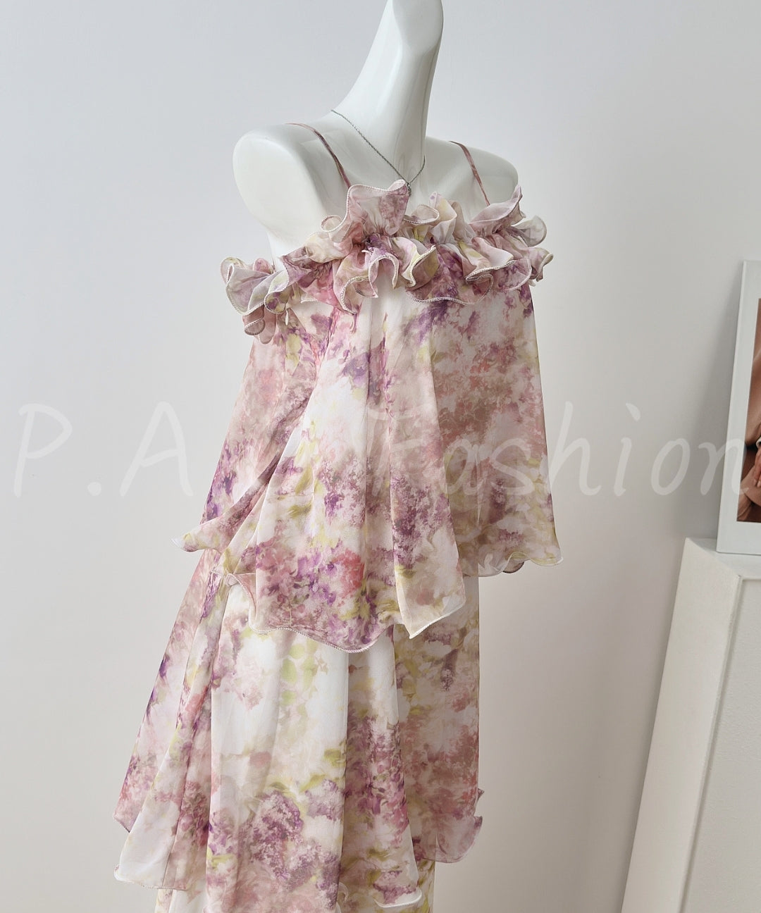Lavender Ombre Floral Tiered Chiffon Maxi Dress[Available Now]