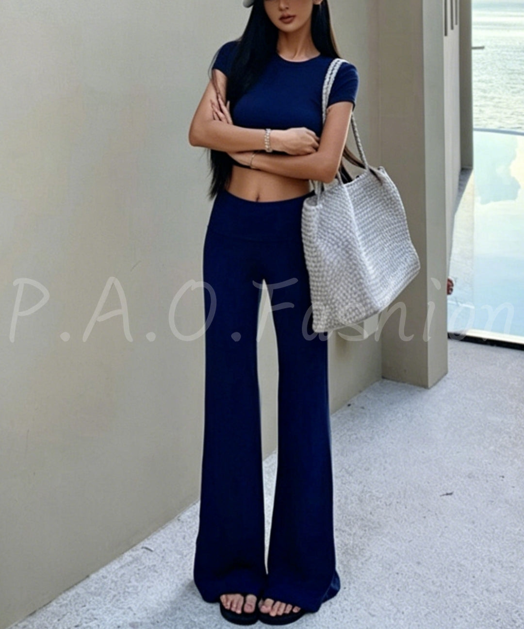 Fitted Cropped Tee & Flared Pants Set[Available Now]
