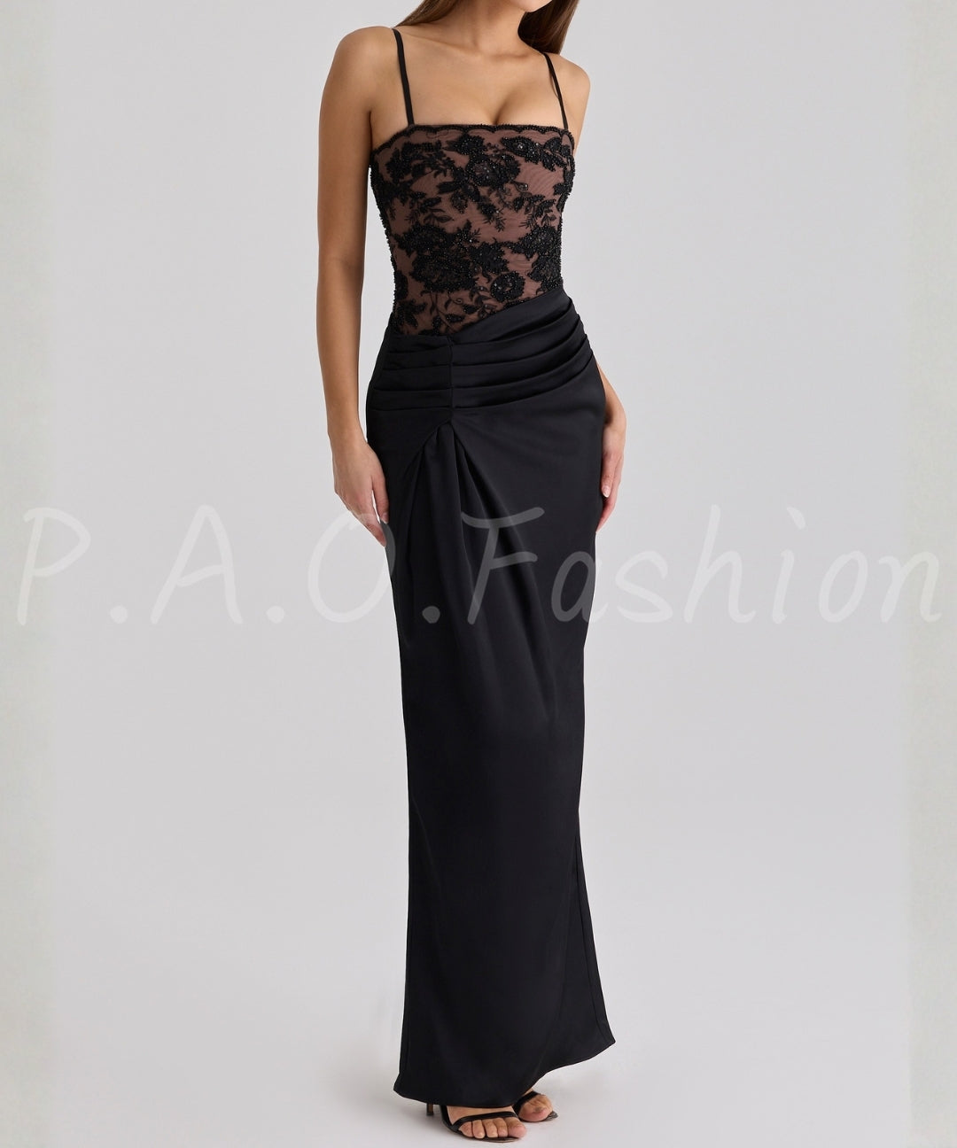 Lace & Satin Splice Evening Dress[Available Now]