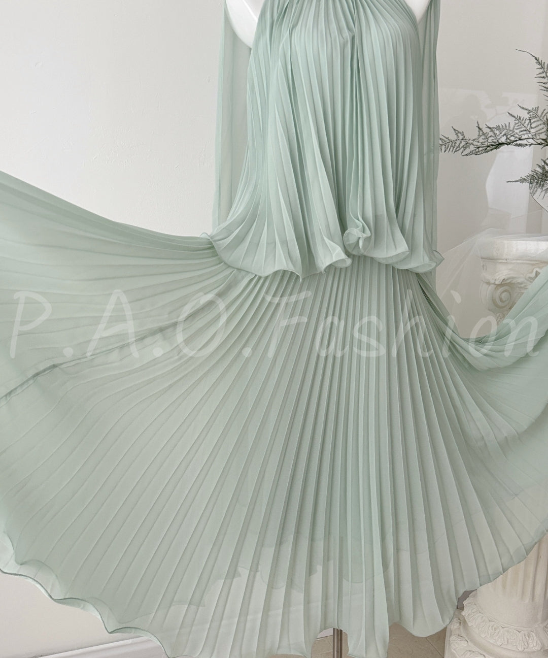 Halter Pleated Chiffon Top & Maxi Skirt Set[Available Now]