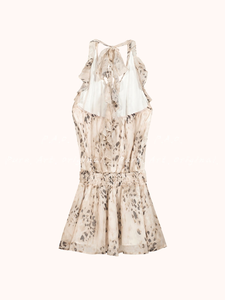 Leopard Halter Backless Mini Dress