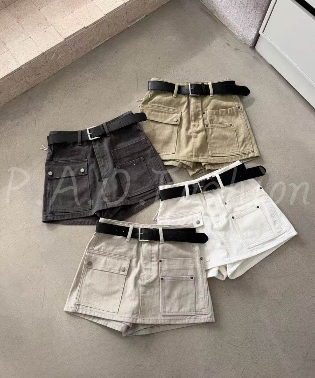 High-Waisted Cargo Denim Skort With Belt[Available Now]