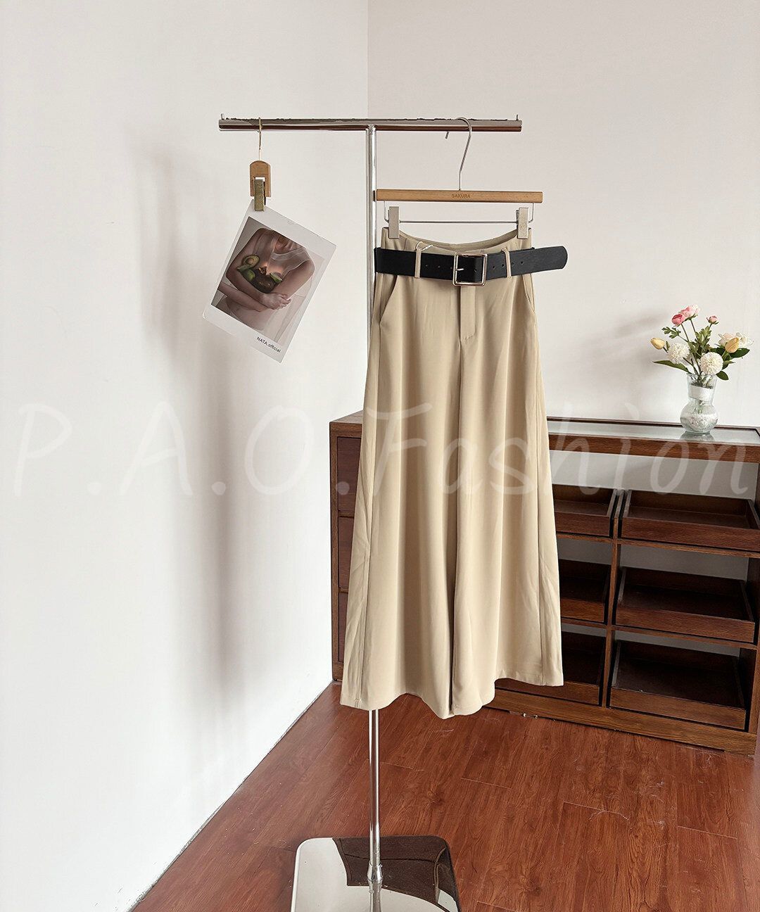 High Waist Draped Wide Leg Suit Pants with Belt