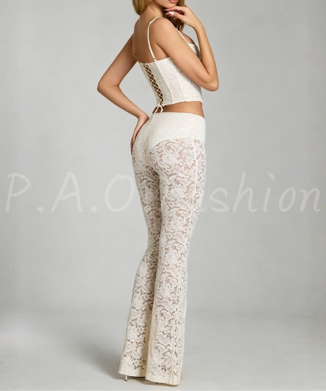 Lace Corset Cami & Flared Pants Set[Available Now]