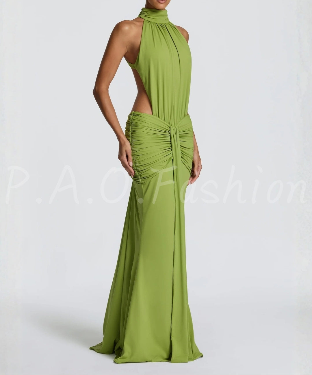 Halter Backless Twist-Waist Mermaid Maxi Dress