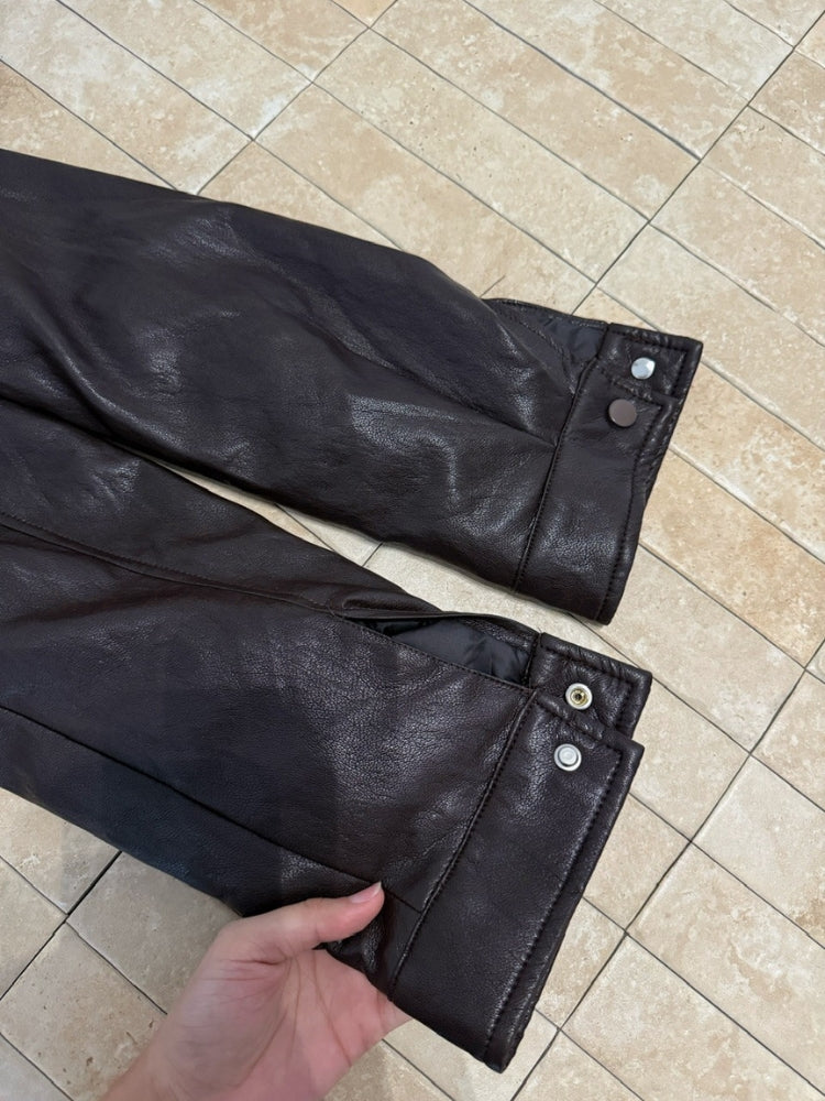 Notched Collar Leather-Style Jacket