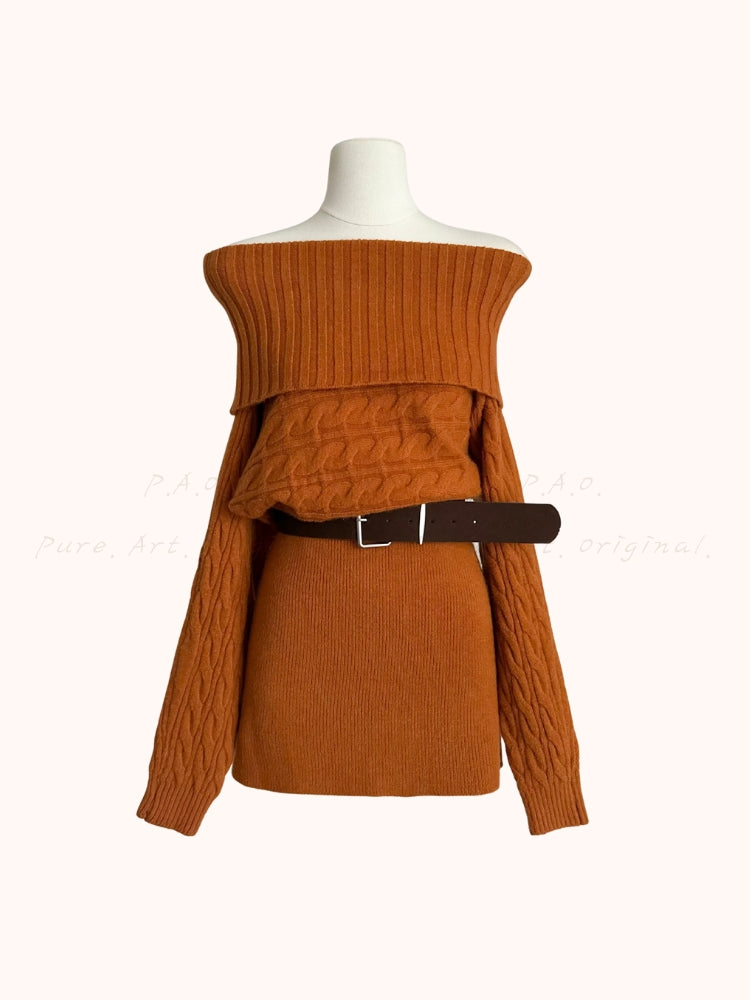 High-Neck Knit Mini Dress with Belt