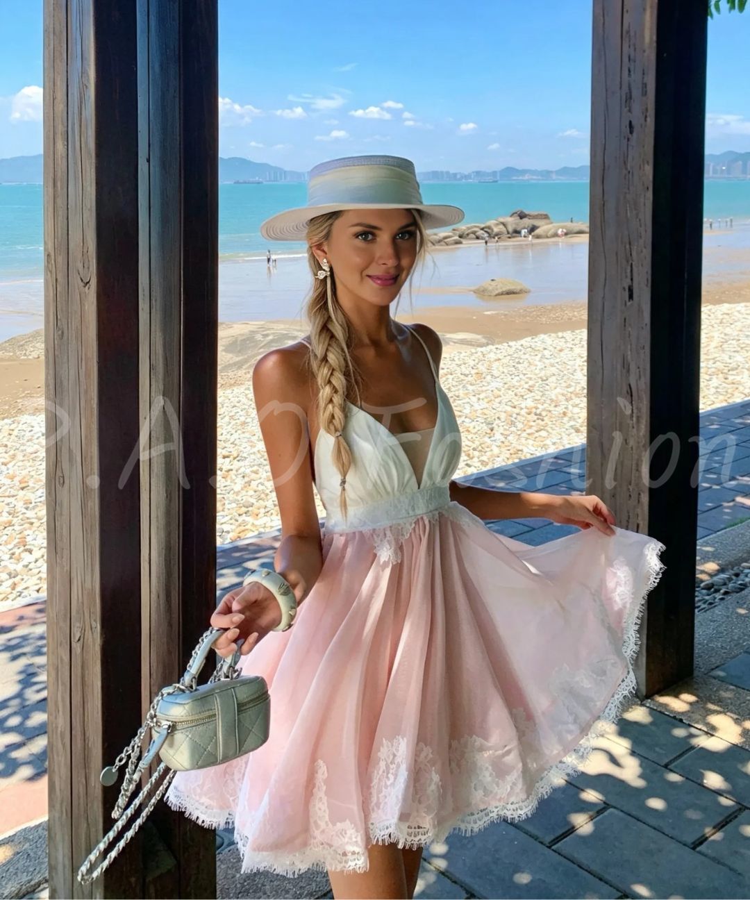 Blush Pink Ombre Lace Mini Dress