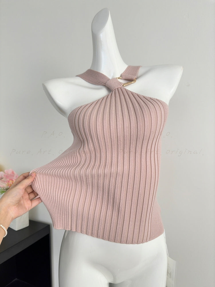 Halter Neck Knit Tank Top