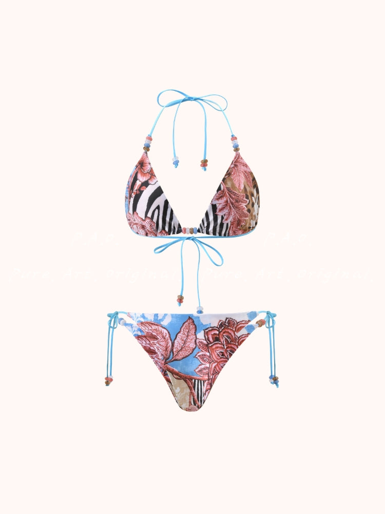 ANIMAL & FLORAL HALTER TRIANGLE BIKINI SET