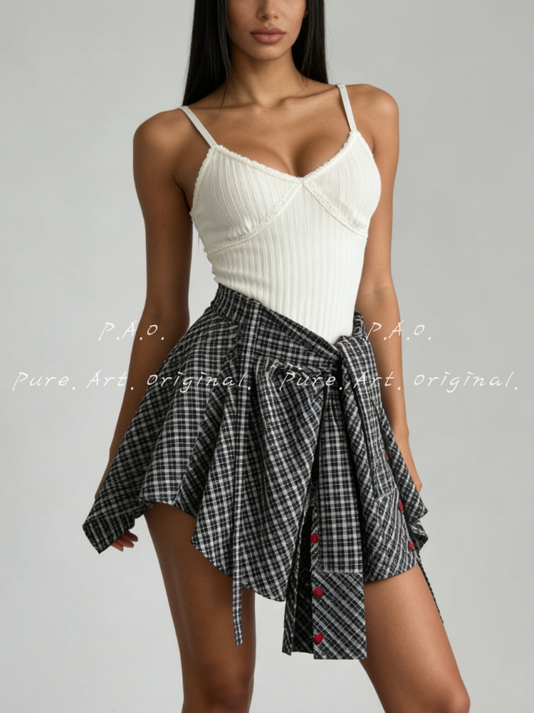 Layered Contrast Wrap‑Style A‑Line Skirt