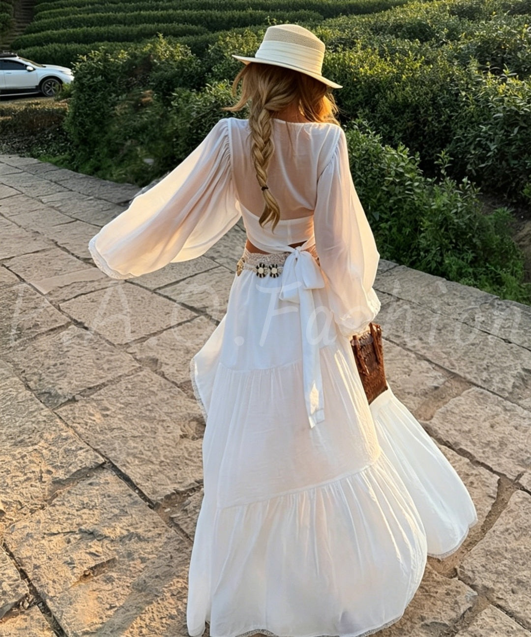 Bohemian Lace Trim Two-Piece Skirt Set