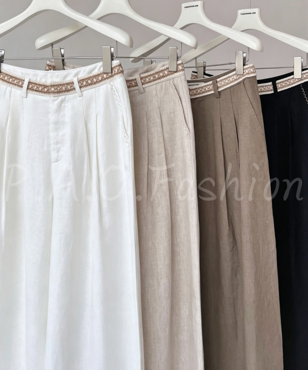Embroidered Linen Wide-Leg Pants
