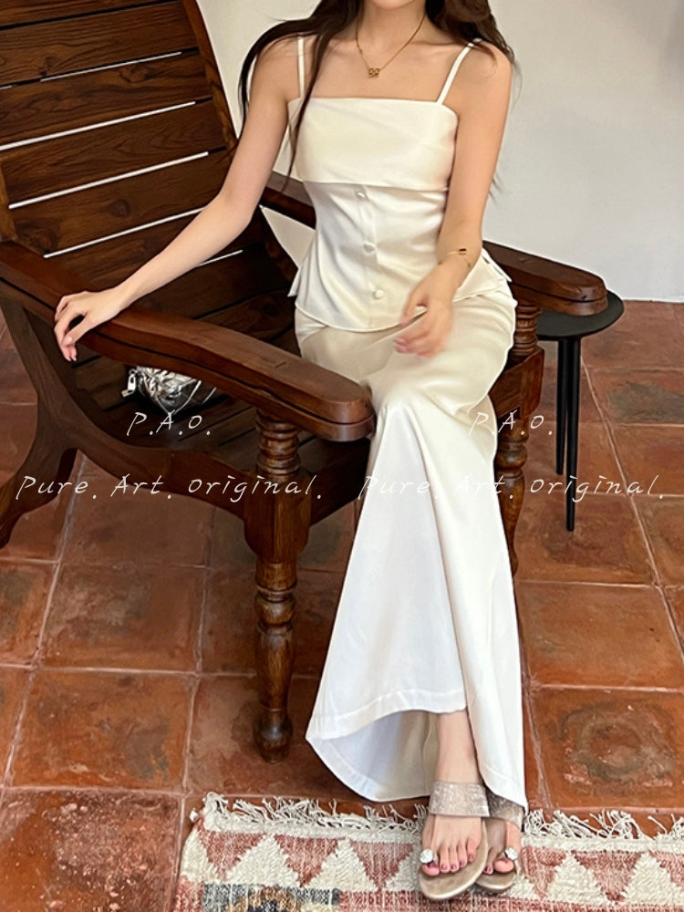 Satin Two-Piece Set – Snatched Waist Top & Sleek Midi Skirt