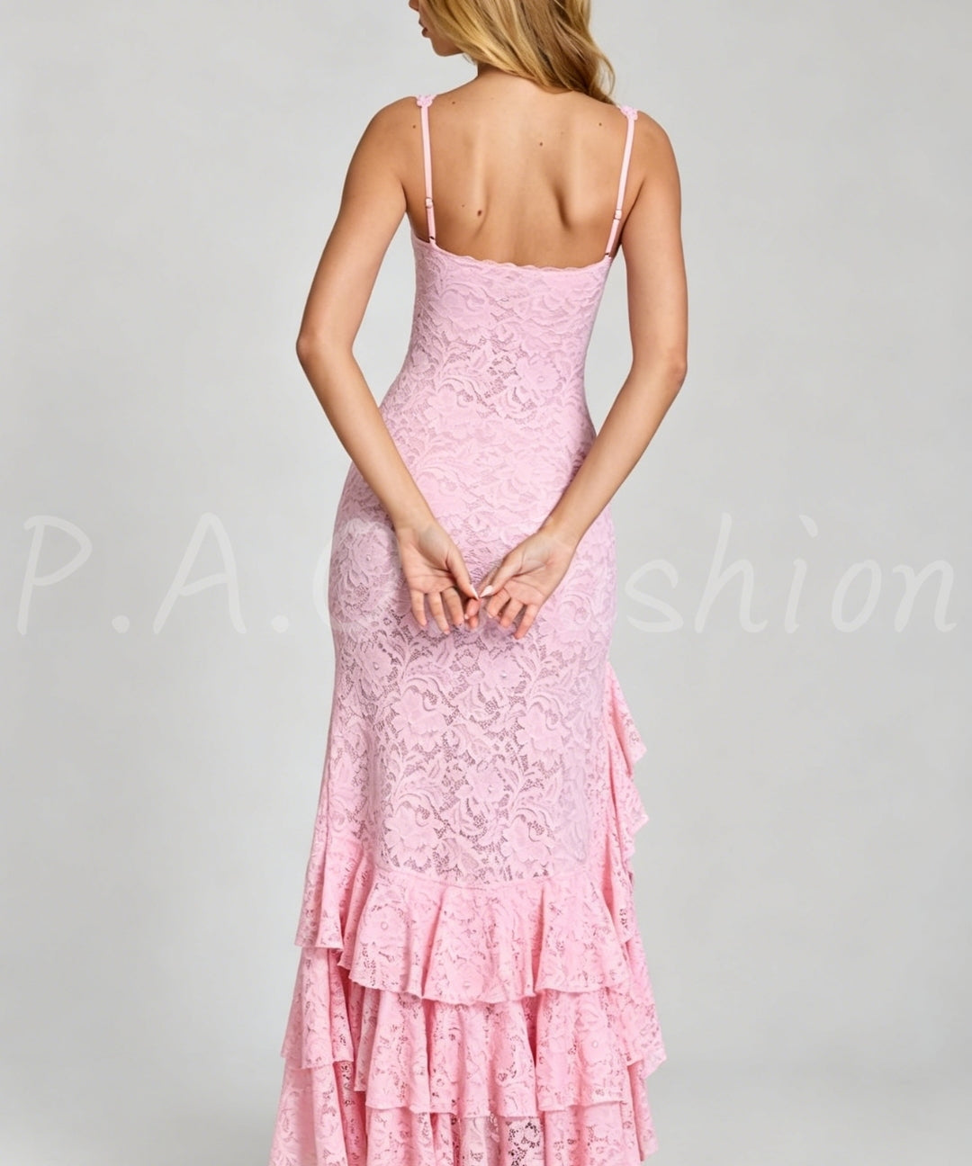 Lace Ruffle Slit Maxi Dress[Available Now]