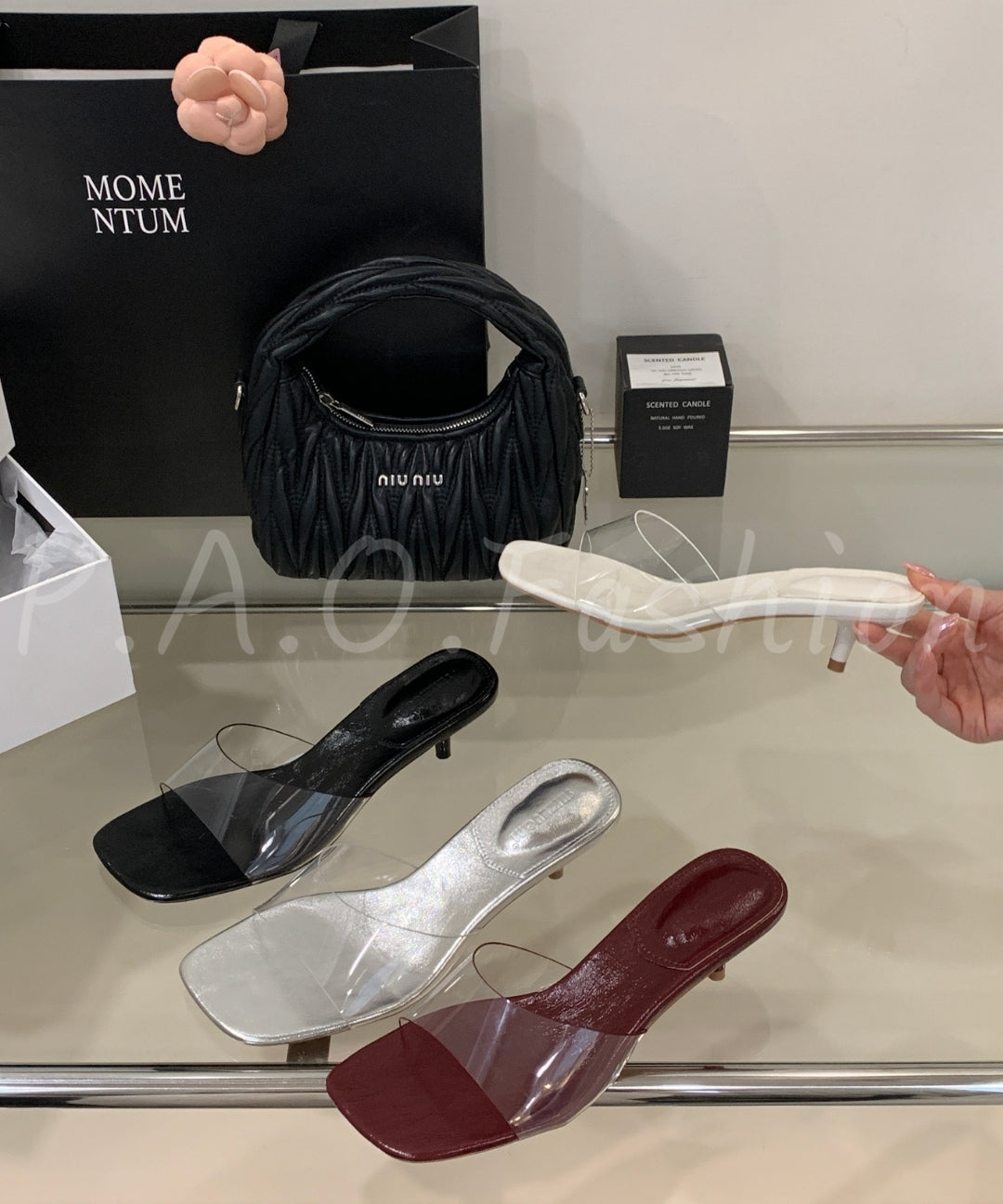 Clear Strap Low Heel Slide Sandals