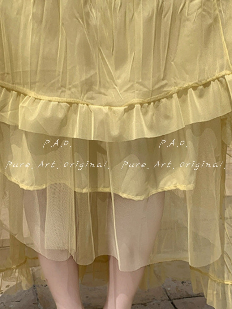 French Tiered Tulle Maxi Skirt